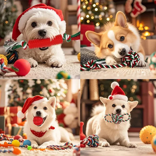 Christmas Dog Toys Bulk 15 Pack, Puppy Chew Toys for Teething Small Medium Puppies Including Variety Tough Rubber and Rope Toys