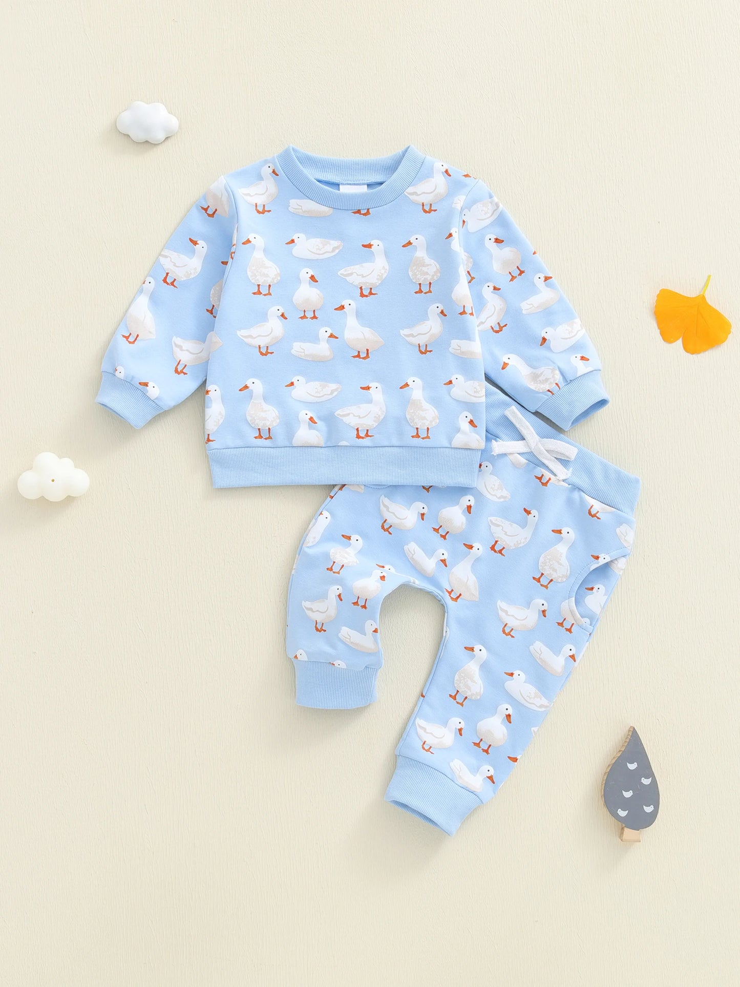 Cute Toddler Winter Clothes Bear Pattern Hooded Sweater Fleece Lined Pants 2 Piece Outfit Set for Boys and Girls