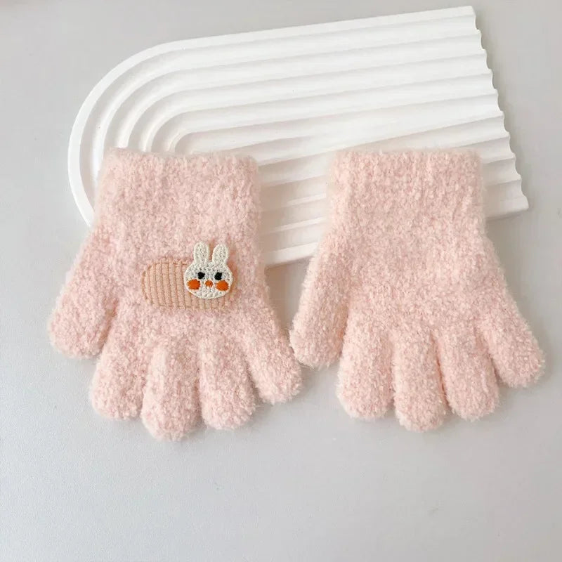1-3Y Toddler Kids Cartoon Knitted Gloves - Cute Warm Mittens with Cartoon Pattern for Baby Boys Girls Outdoor