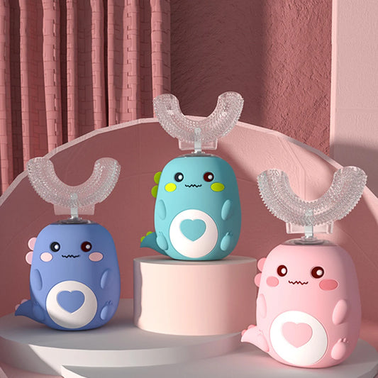 Kids Electric Toothbrush IPX7 Waterproof U-Shaped Sonic Toothbrush 3 Cleaning Modes Whole Mouth 360 Degree Cleaning Rechargeable