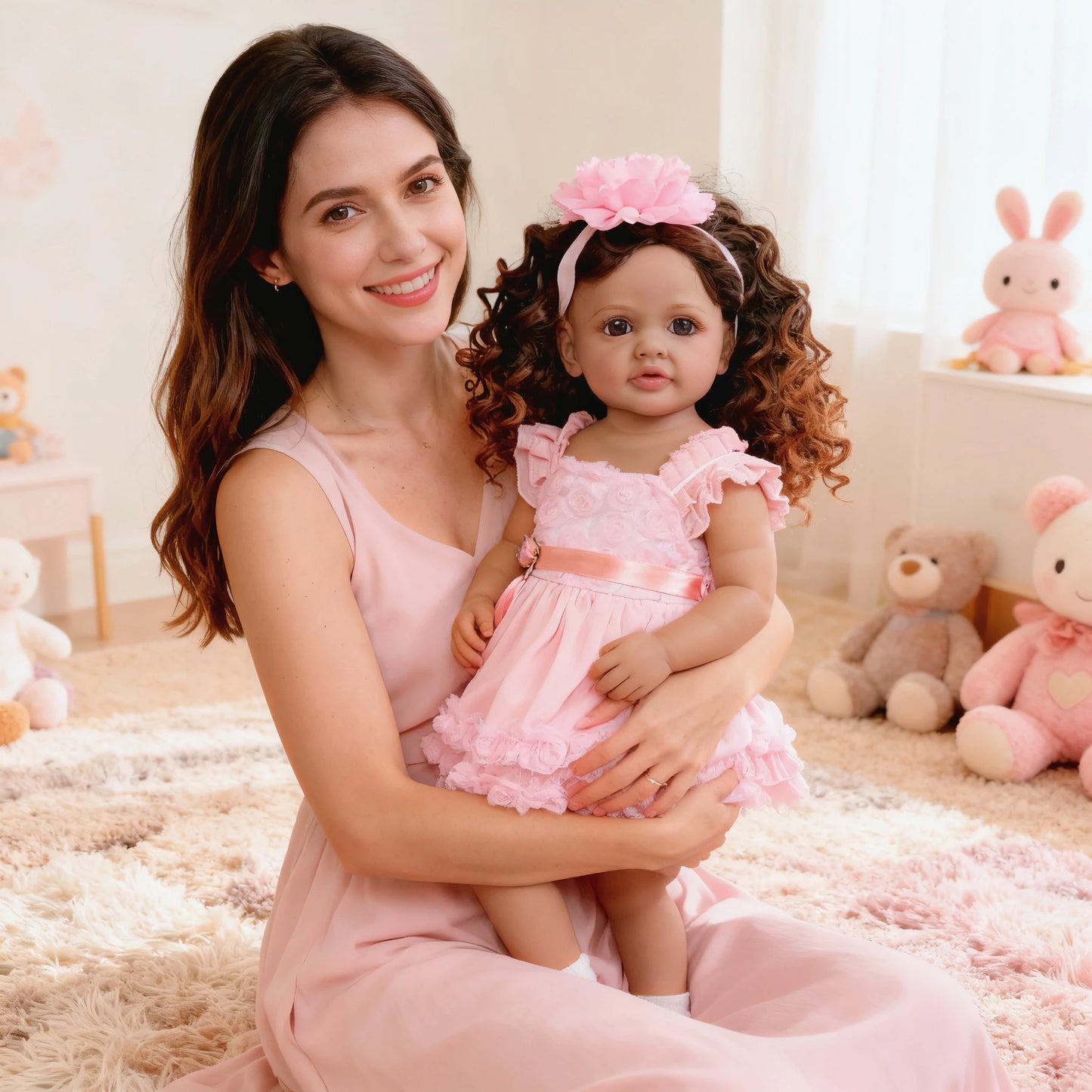 1PC realistic and beautiful reborn doll girl, 22-inch cute baby full-body soft band wig hair set gift box suitable for children,