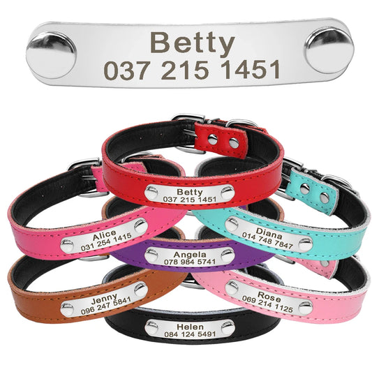 Personalized Dog Collar PU Leather Puppy Dogs Collars Free Custom Pet Neckace Engraved Name ID For Small Medium Dogs Cats Pink