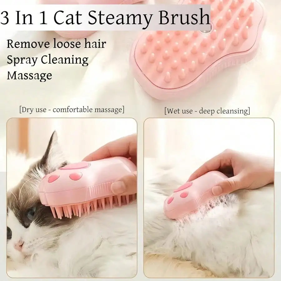 3-in-1 Cat Steam Brush with Silicone Bristles, Pet Grooming Brush for Shedding, Massage, Cleaning & Hair Removal for Cats Dogs