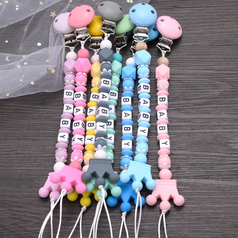 Baby Personalized Name Pacifier Clips Silicone Pacifier Chains Handmade Toddler Teether Teething Chain Nipple Clip Chew Toys