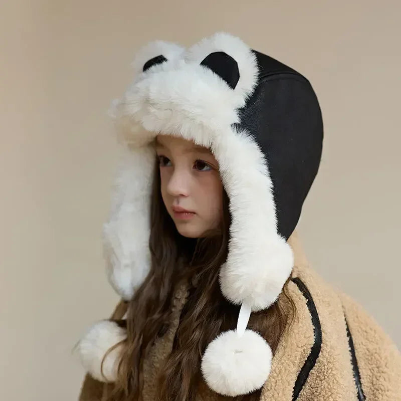 4-8Y New Winter Windproof Integrated Cap Scarf Soft Plush Warm Ear Protection Neck Cute Kids Beanie