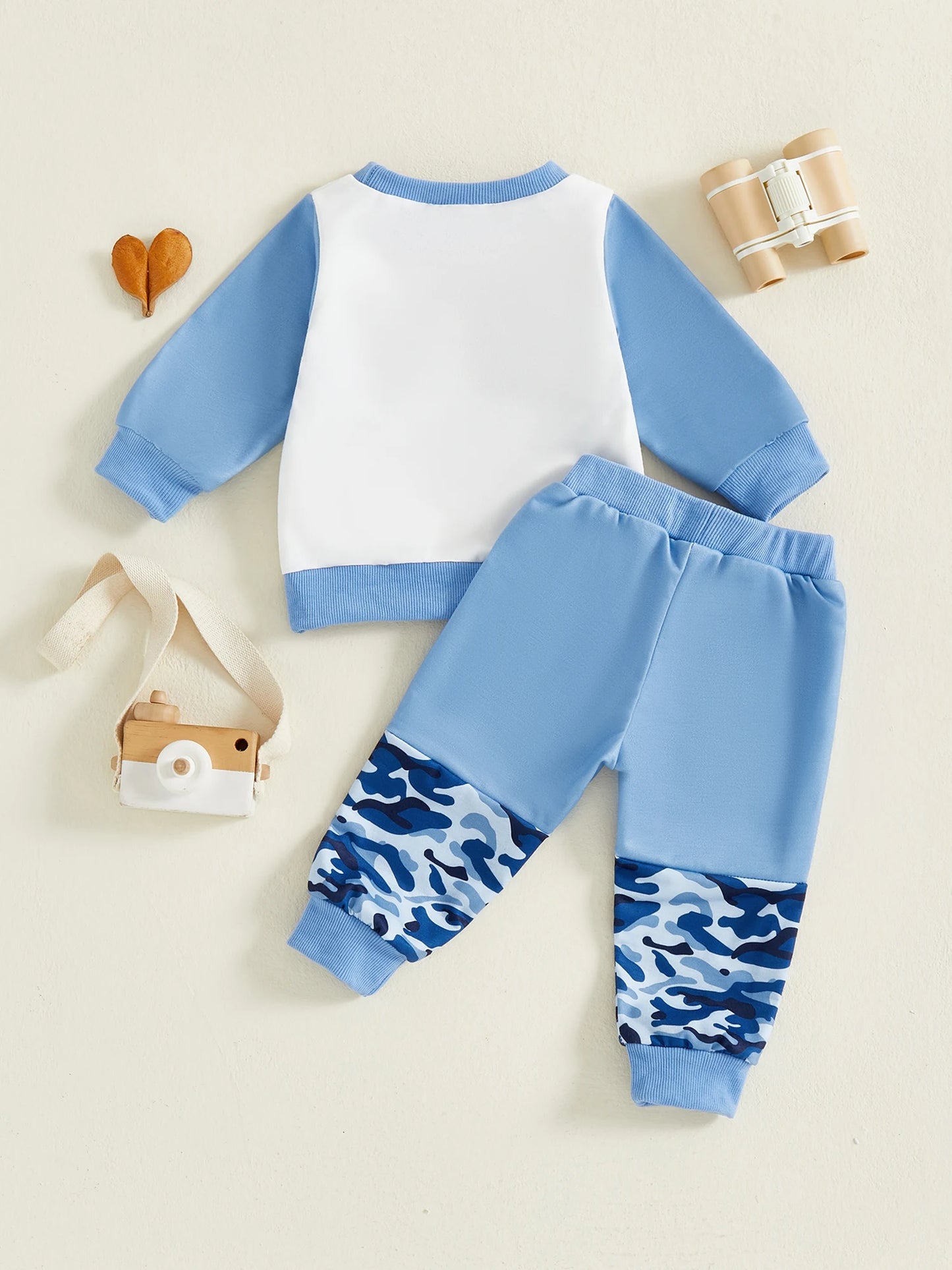 Baby Boy Autumn Clothes Camo Print Long Sleeve Crew Neck Sweatshirt Stretchy Waistband Trousers 2 Piece Suit