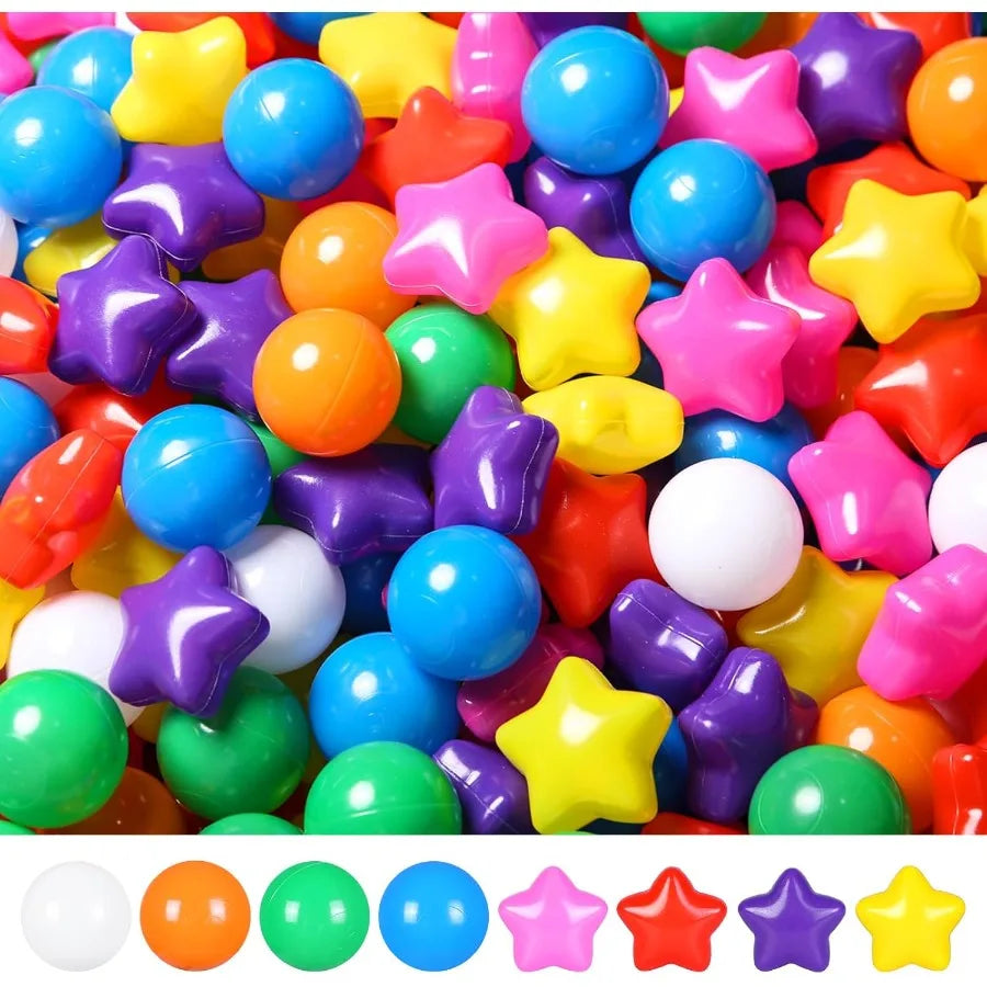 Star Ball Pit Balls for Toddlers 50 Count Star Balls Different Shapes NonToxic Plastic Balls for Safe Play Boys Girls Festival