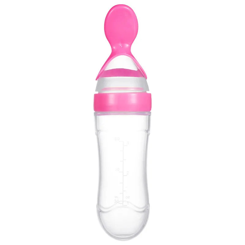 Baby Feeding Bottle With Spoon 90ml Silicone Newborn Infant Squeeze Spoon Toddler Food Supplement food Cereal Bottle Milk Feeder