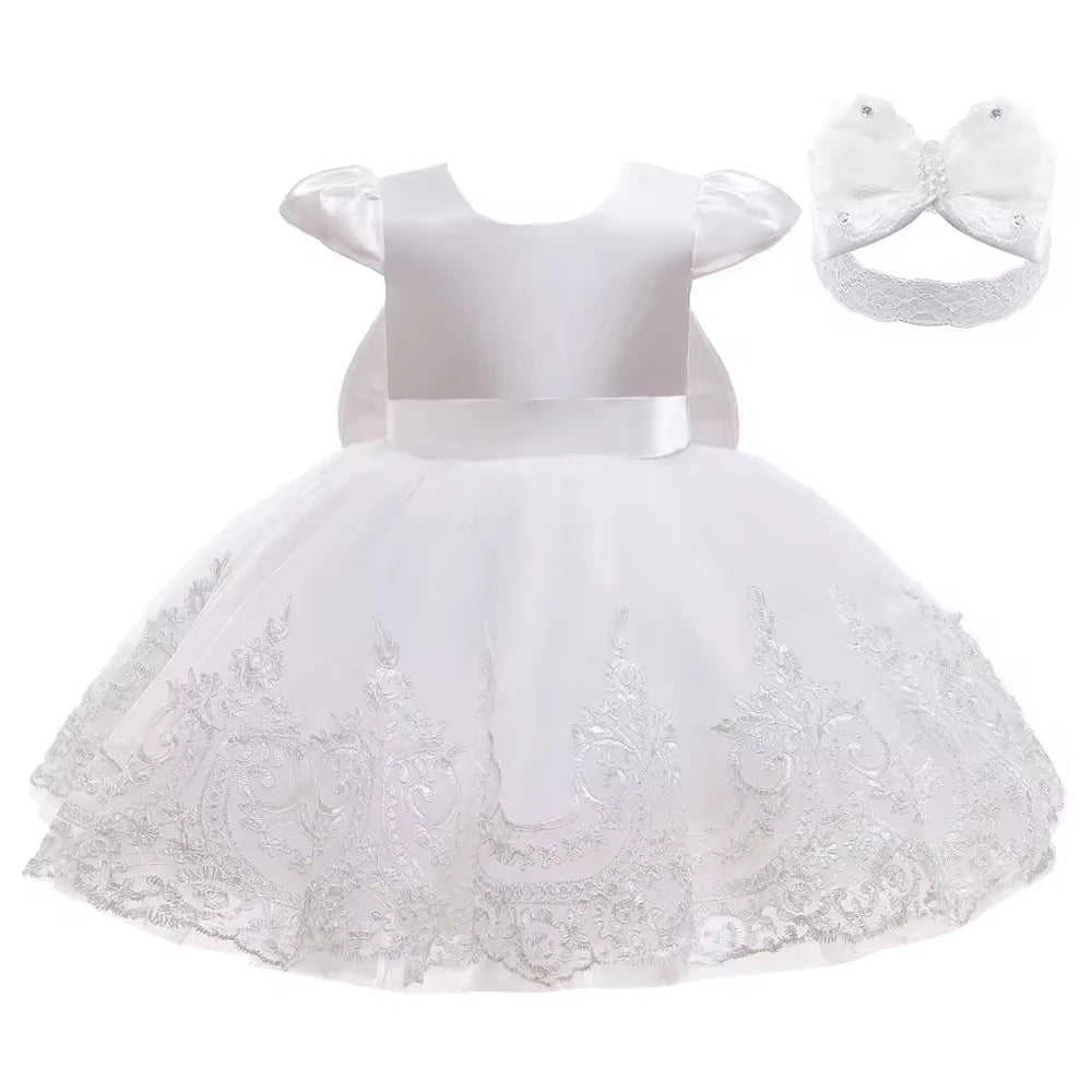 0.2years Baby Flower Girls Dress Tulle 1st Birthday Party Baptism White Dresses Girls Princess Wedding Bridemaid Prom Costume