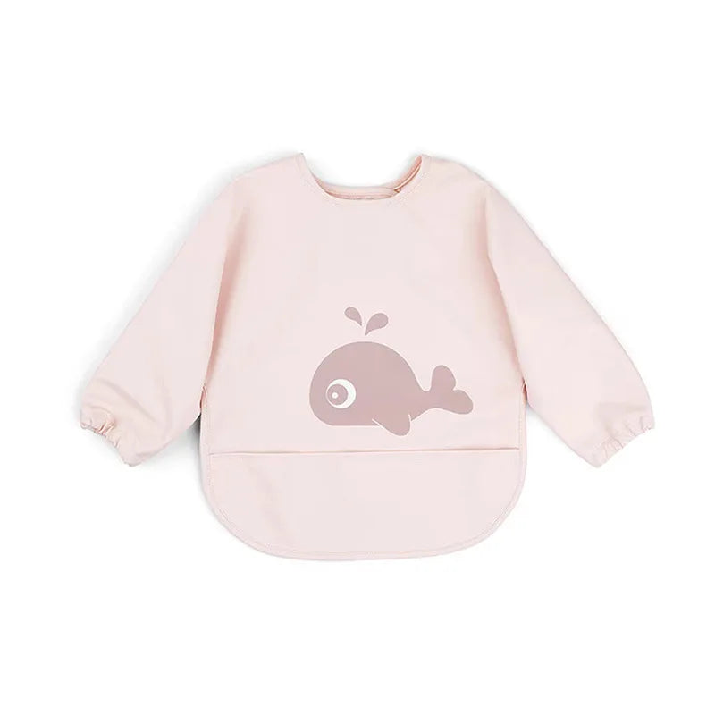 2025 New Baby Infant Eating Clothes PU Kids Smock Bib Long Sleeve Waterproof Oil-proof Food Pocket Easy To Clean