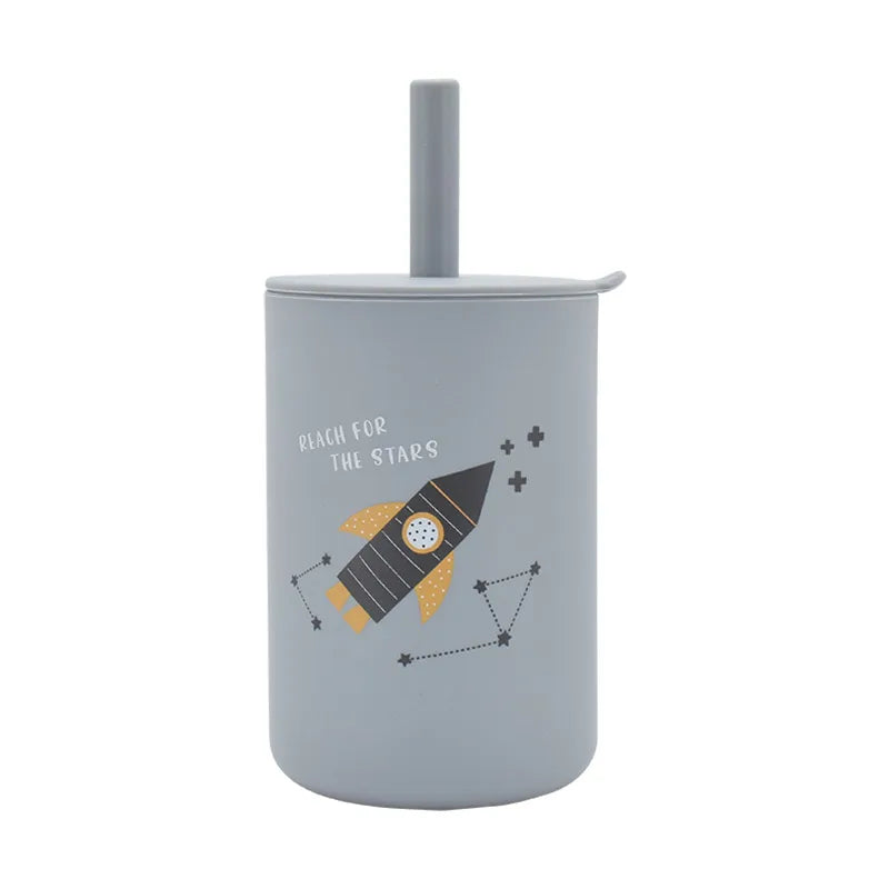 Baby Feeding Drinkware Straw Cup Baby Cartoon Learning Feeding Cup Food Grade Silicone Toddler Water Bottle Tableware BPA Free