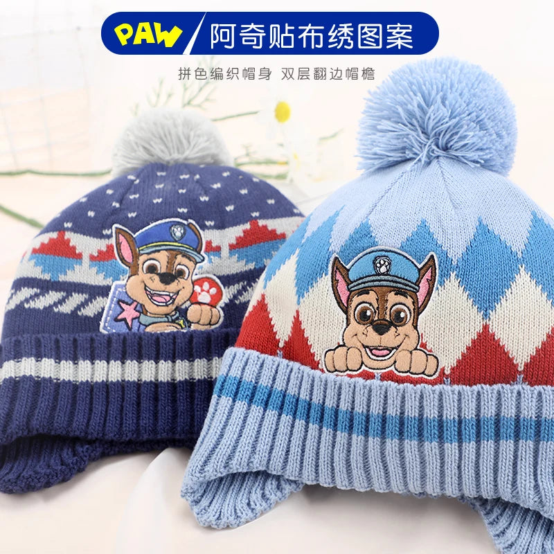 2-3PCS/SET Genuine PAW PATROL Winter Hat Glove Scarf SET Cute Cartoon Skye Chase Boys Girls Baby Cap Christmas Gifts