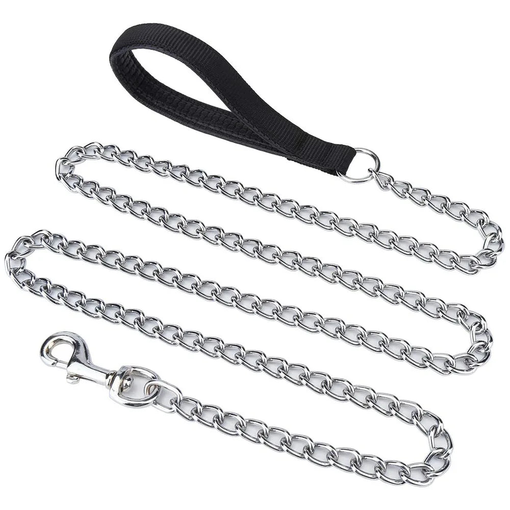 Chew Proof Dog Leash for Medium Large Dogs Heavy Duty Metal Chain Dog Leash with Soft Padded Handle Anti Bite Chain for Pitbull