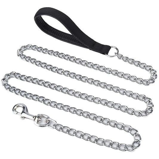 Chew Proof Dog Leash for Medium Large Dogs Heavy Duty Metal Chain Dog Leash with Soft Padded Handle Anti Bite Chain for Pitbull