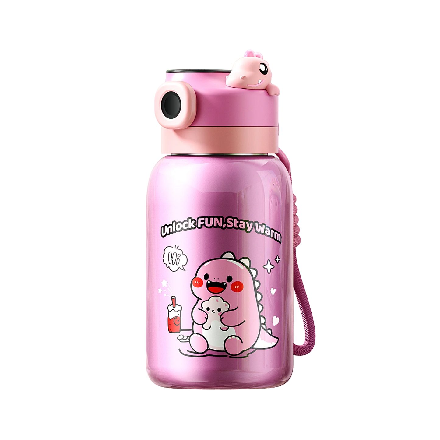 316 Stainless Steel Children's Fingerprint Embossed Insulated Water Bottle Stylish Student Portable Design Dual-Use Straw Cup