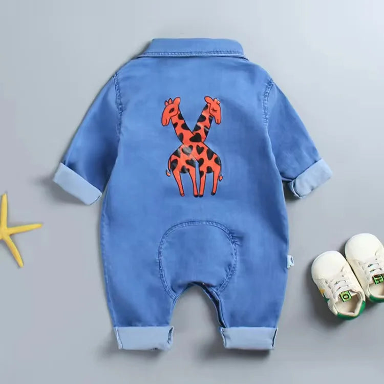 Baby clothes newborn jumpsuit denim romper spring and autumn boy girl romper baby fart romper romper cartoon giraffe romper