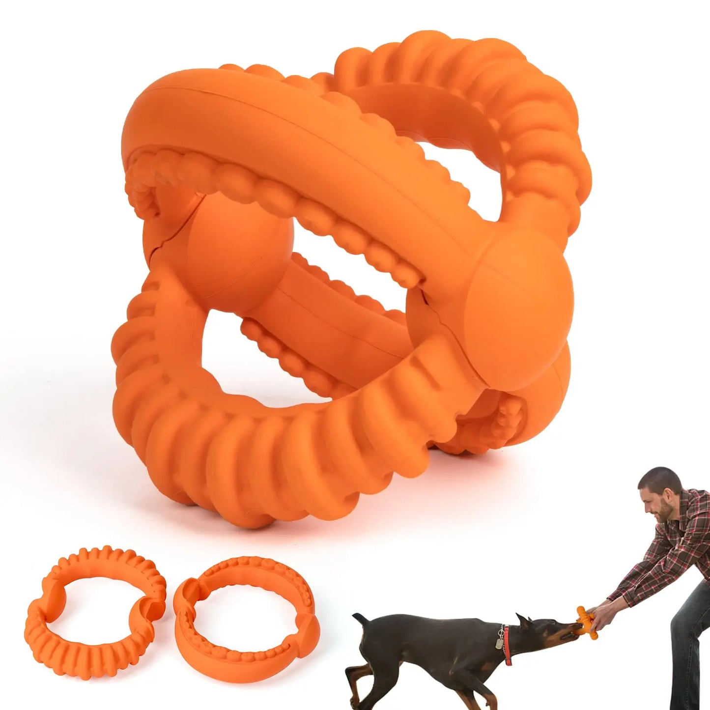 Interactive Dog Toys Detachable Dog Tug of War Toy with 2 Rings Natural Rubber Dog Chew Toys Suitable for Large Dogs
