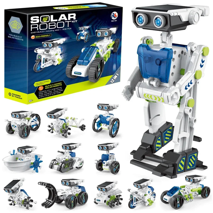 12 IN 1 STEM Solar Robot Kit Science Experiment Toy Boy Girl DIY Building Kids Building Electric Solar Robots Toys Birthday Gift