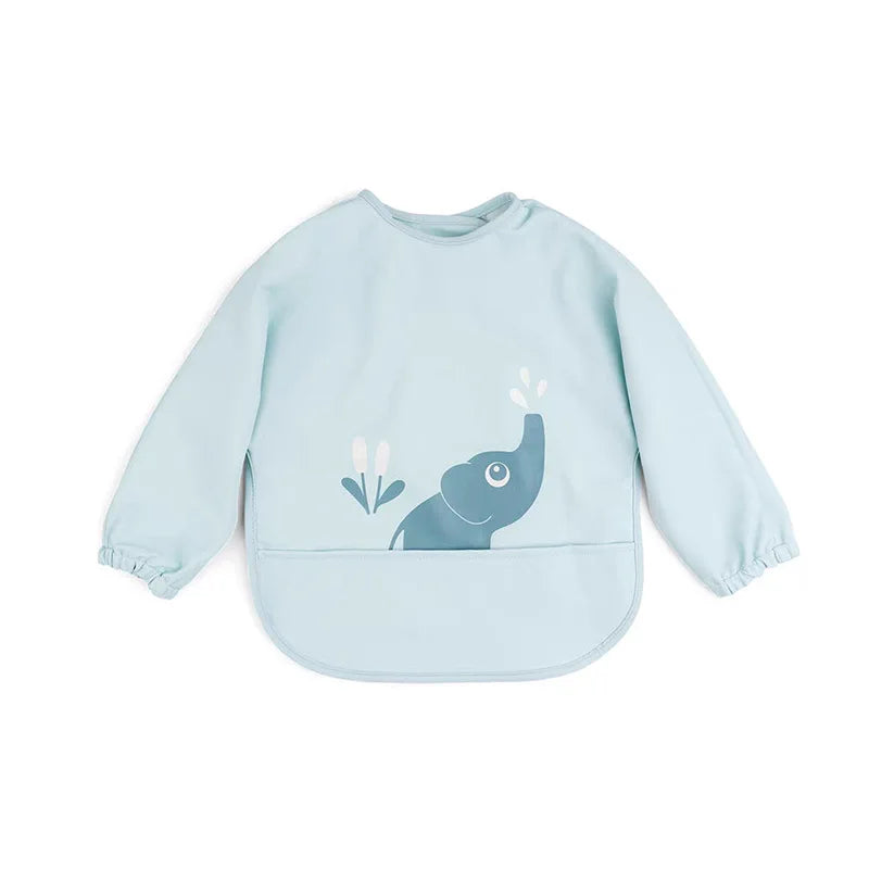 2025 New Baby Infant Eating Clothes PU Kids Smock Bib Long Sleeve Waterproof Oil-proof Food Pocket Easy To Clean