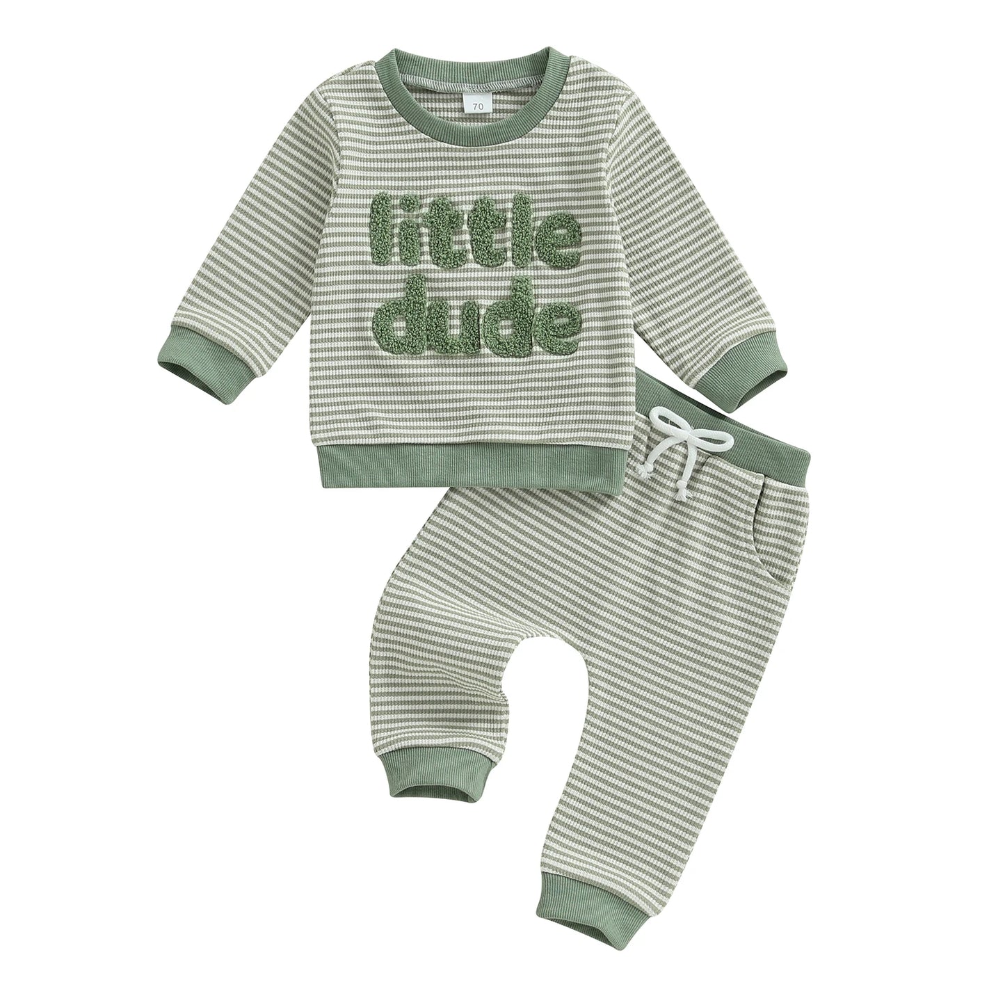 Adorable Infant Boys 2-Piece Set Stylish Striped Pullover with Embroidered Letters and Matching Pants for Autumn