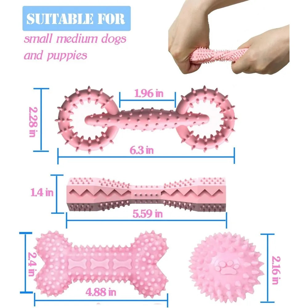 Puppy Toys for 2-8 Months Pets Dog Chew Toy for Small Puppies Teething Toys for Cleaning Teeth Cute Pink Small Dog Toys Soft Dur