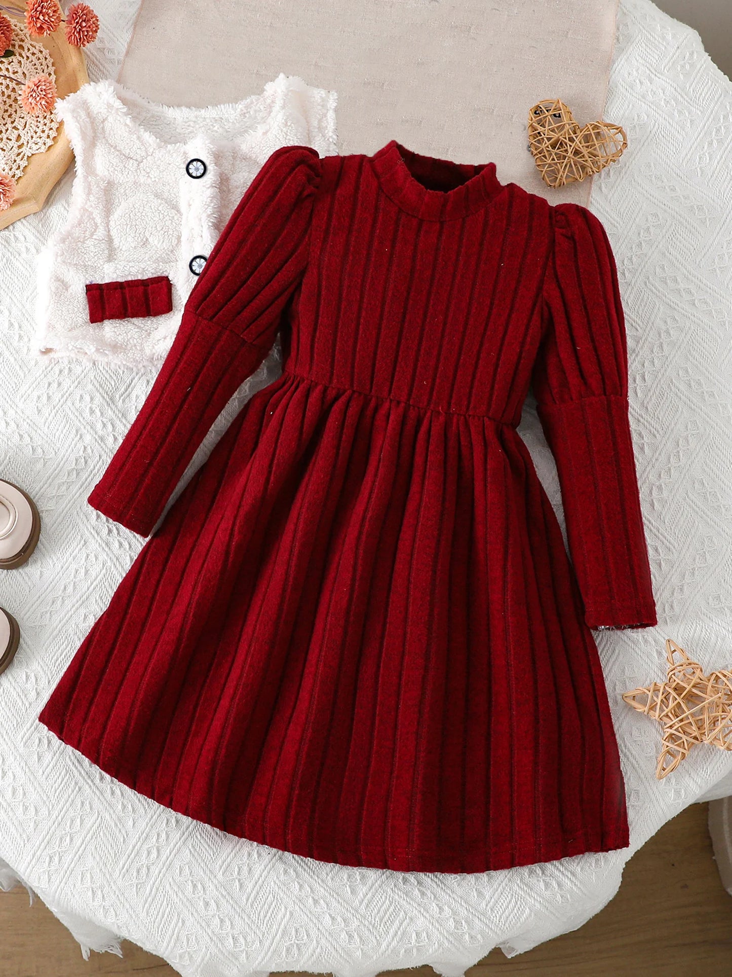 Girls 3PCS Winter Outfit Pink Cable Knit Sweater Leggings Faux Fur Hooded Coat Set for Cold Weather