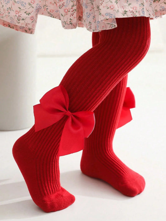 0-16Y Kids Tights with Side Bownots, Children's Cute Striped Knit Leggings Baby Girls Soft Stockings Anty-Slip Pants for Toddlers