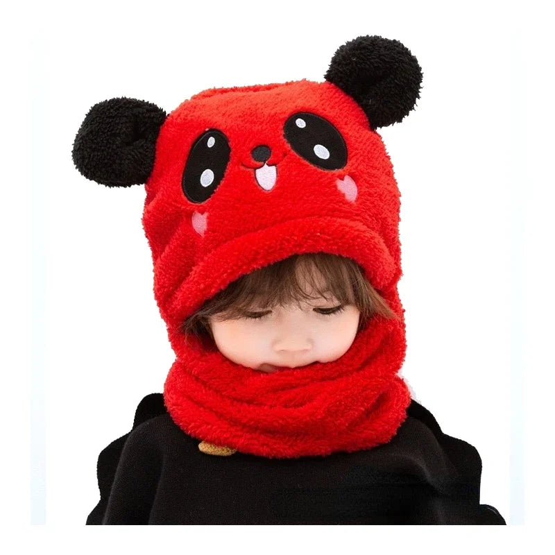 Parent-child 2pcs Hat Scarf Set Cartoon Double Fleece Thicken Warm for Kids Adults Boys Girls Winter