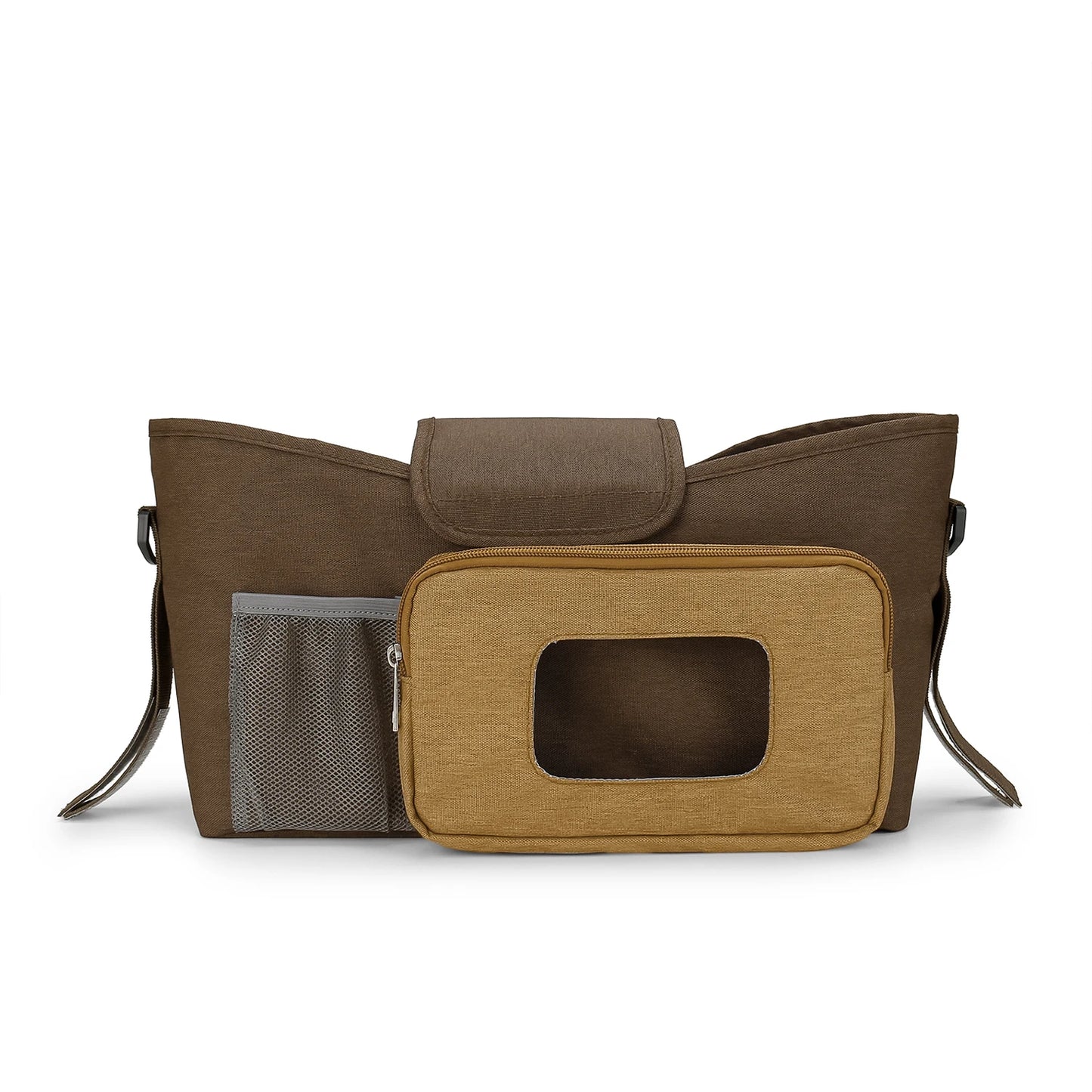 aby Small Diaper Bag Stroller Organizer with Insulated Cup Holder& Shoulder Strap Mini Stroller Storage Pouch for Outdoor