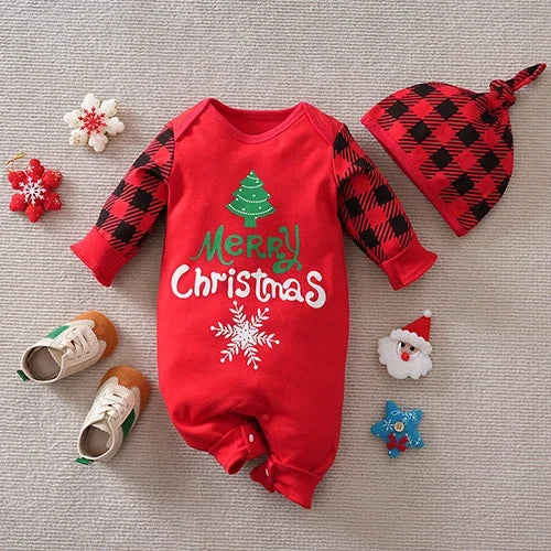 Christmas Children Clothes 0-24M Newborn Baby Boys Girls Bodysuits Long Sleeved Cartoon Velvet Jumpsuit New Year Clothing