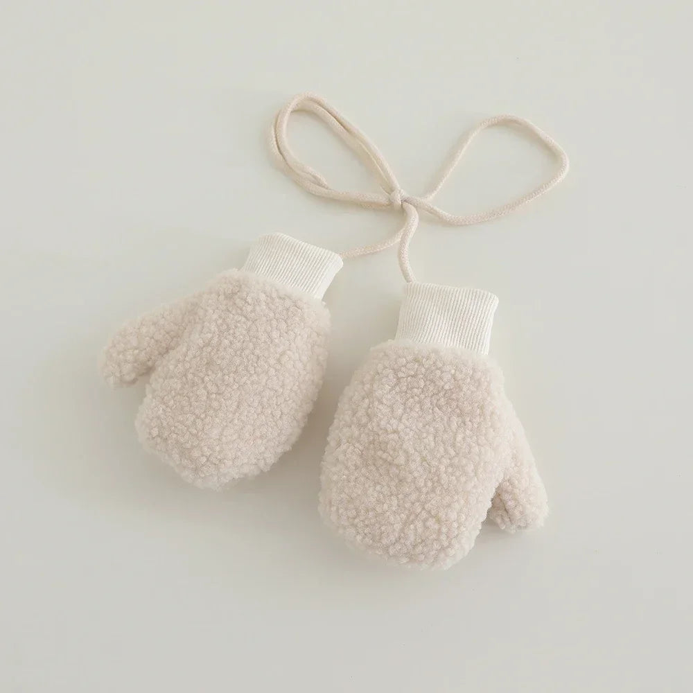 2-5Y Kids Cute Bear Full Finger Gloves - Winter Lamb Wool Warm Windproof Cold-Proof Outdoor Mittens for Boys & Girls