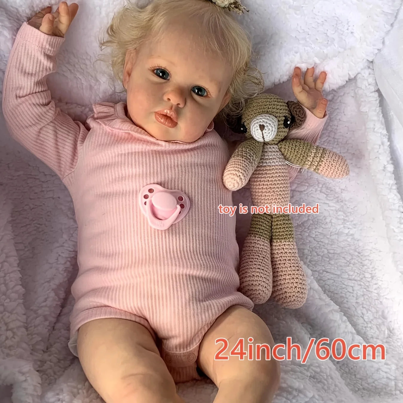 1PC 24-inch realistic rebirth doll, soft rubber, hand-dyed blonde hair, fashionable cartoon fantasy theme doll, collectible cute