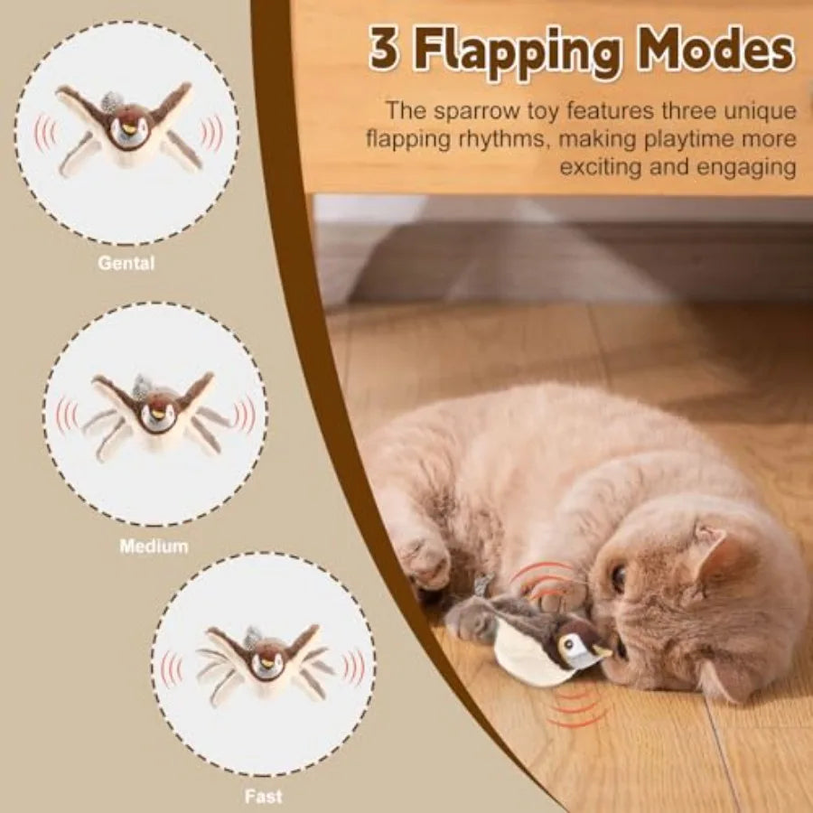 Chirping Bird Cat Toy Interactive Flapping Bird Cat Toy for Indoor Cats Silated Rechargeable Flappy Sparrow with Catnip Pouch