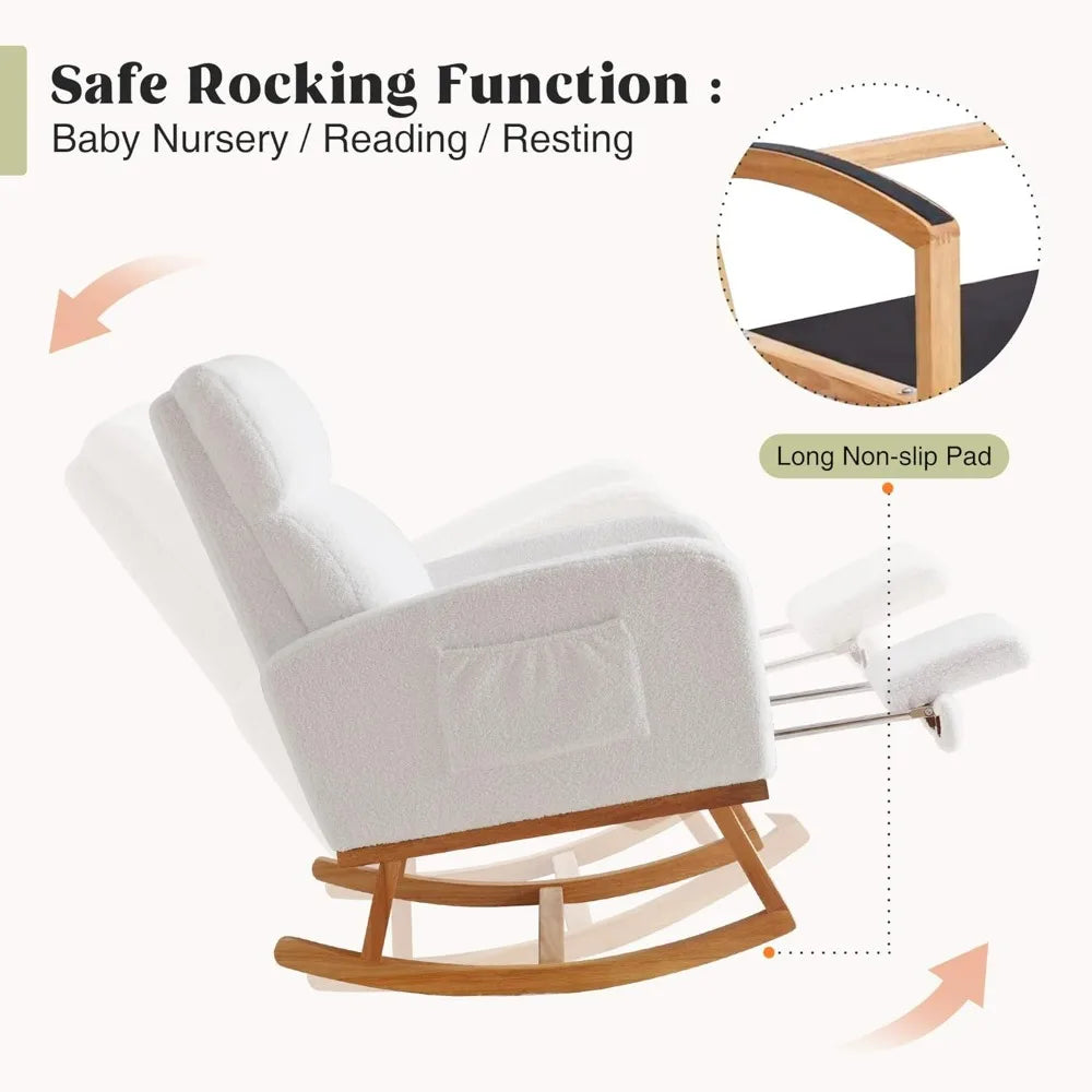 Rocking Chair Nursery With Foot Rest, Nursing Rocking Chairs For Mom Nursery, Teddy Rocker Glider With High Backrest For Living