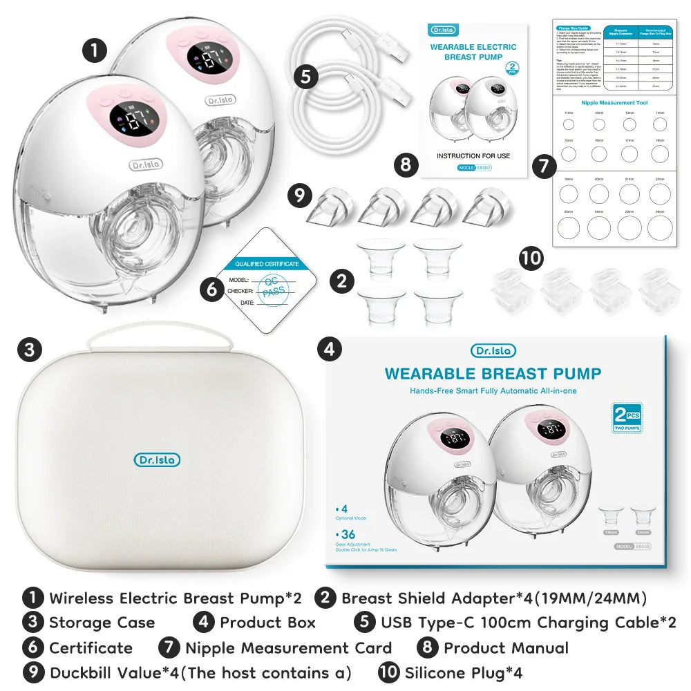 MAMIJOY 2PCS Wearable Electric Breast Pump 4 Modes 36Suction Levels Silent Leak-Proof Hands Free Breast Pumps Breastfeeding EB50
