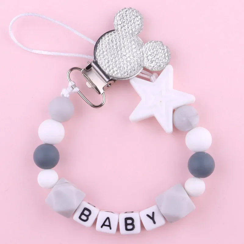 Free Handmade Personalized Name Baby Pacifier Clips Chains Silicone Beads Teether Teething Toys Dummy Holder Pacifier Chain Gift