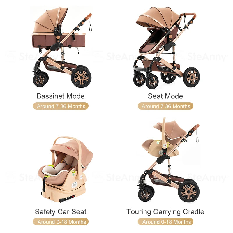 Baby Stroller Combo Car Seat,Baby Travel System with Isofix Base,Baby Carriage 3in1 Reversible Foldable Standard Stroller