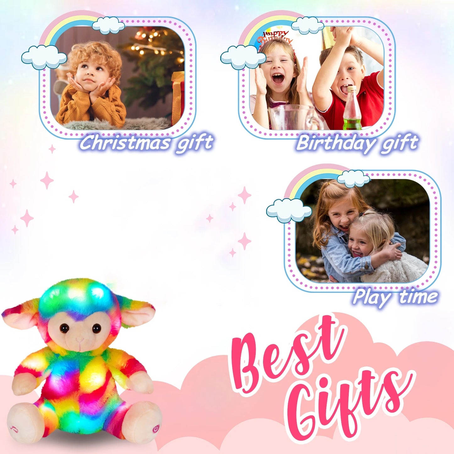 Musical Glowing Rainbow Sheep Stuffed Animal,Happy Mother's Day Gift Toy, Cute Sheep Soft Plush Toy with Colorful Lights