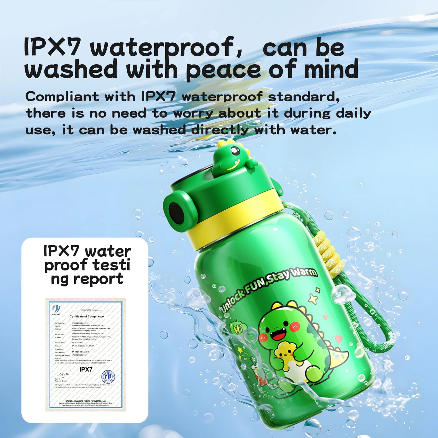 316 Stainless Steel Children's Fingerprint Embossed Insulated Water Bottle Stylish Student Portable Design Dual-Use Straw Cup