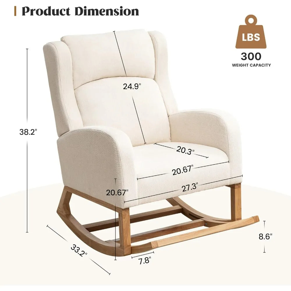 Rocking Chair Nursery, Nursing Rocking Chairs For Mom Nursery, Comfy Wingback Glider Rocking Armchair With Foot Rest And Side Po