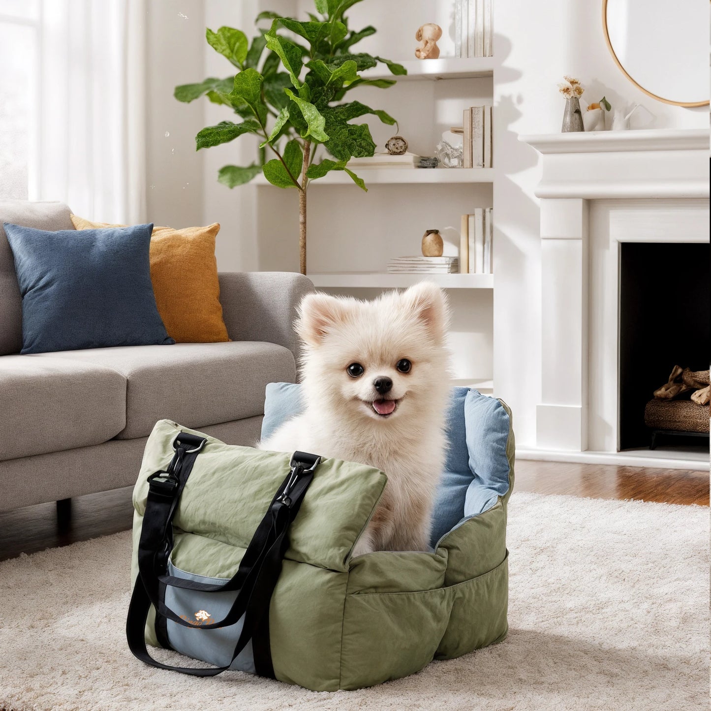 Dog Car Seat Safe & Cozy Travel Bed and Carrier for Small Dogs, Puppies, Pets up to 10 KG, Clip-On Leash & Storage Pockets