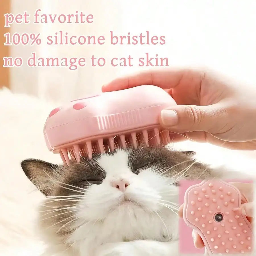 3-in-1 Cat Steam Brush with Silicone Bristles, Pet Grooming Brush for Shedding, Massage, Cleaning & Hair Removal for Cats Dogs