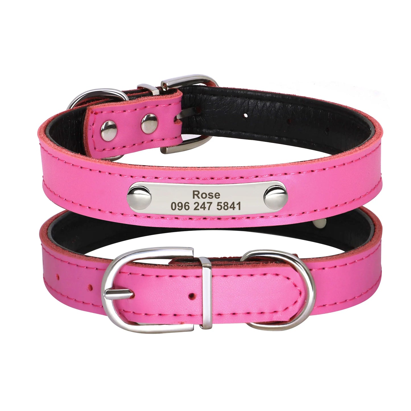 Personalized Dog Collar PU Leather Puppy Dogs Collars Free Custom Pet Neckace Engraved Name ID For Small Medium Dogs Cats Pink