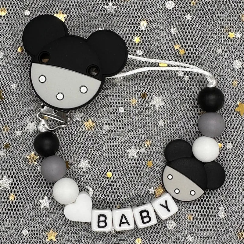 Free Handmade Personalized Name Baby Pacifier Clips Chains Silicone Beads Teether Teething Toys Dummy Holder Pacifier Chain Gift