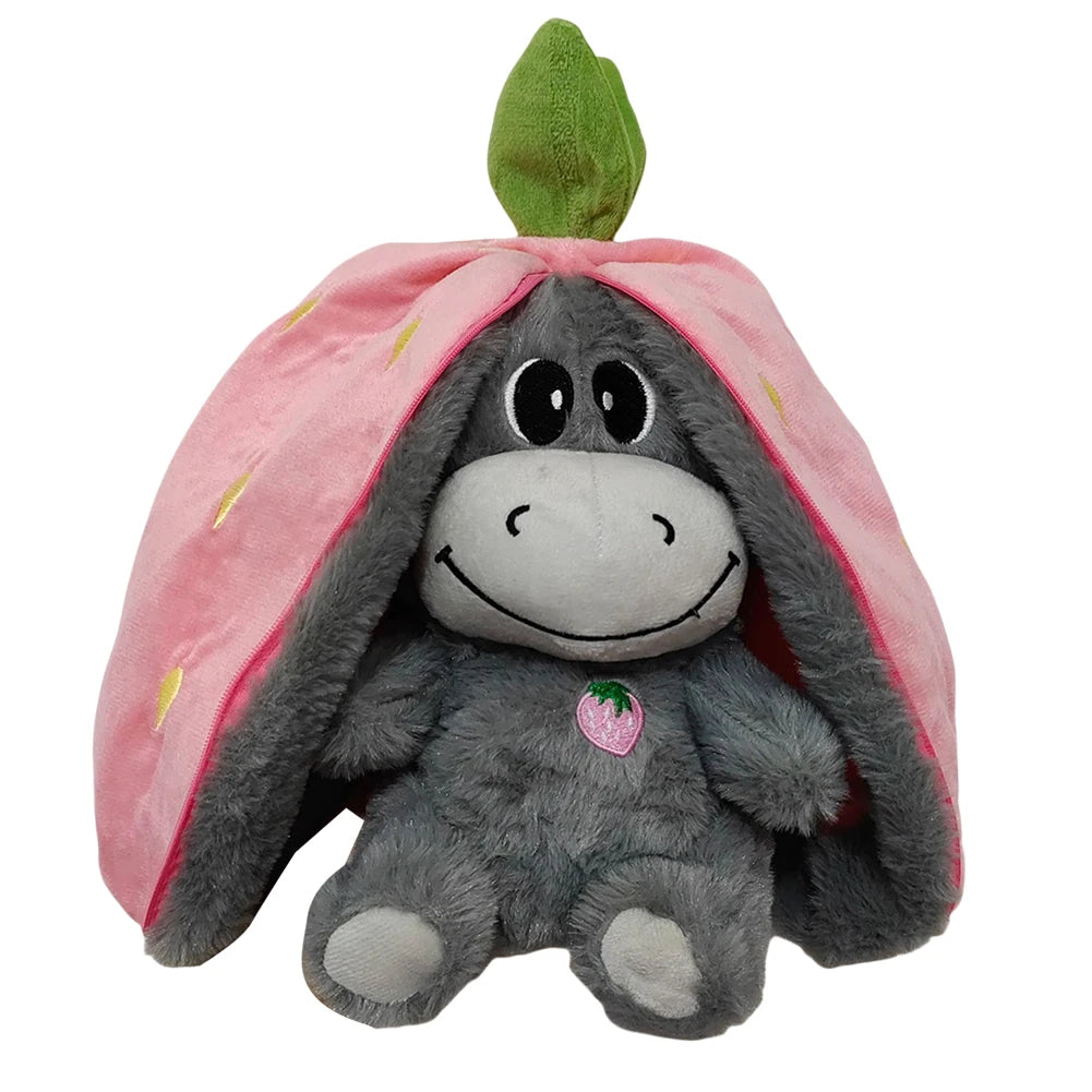 Strawberry Donkey Plush Doll Breathing Music Lighting Into Fruit Transform Baby Sleeping Stuffed Fluffy Toy Cute Plush Toys Gift