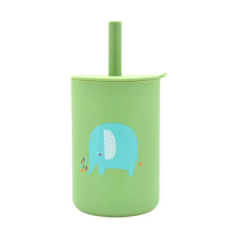 Baby Feeding Drinkware Straw Cup Baby Cartoon Learning Feeding Cup Food Grade Silicone Toddler Water Bottle Tableware BPA Free