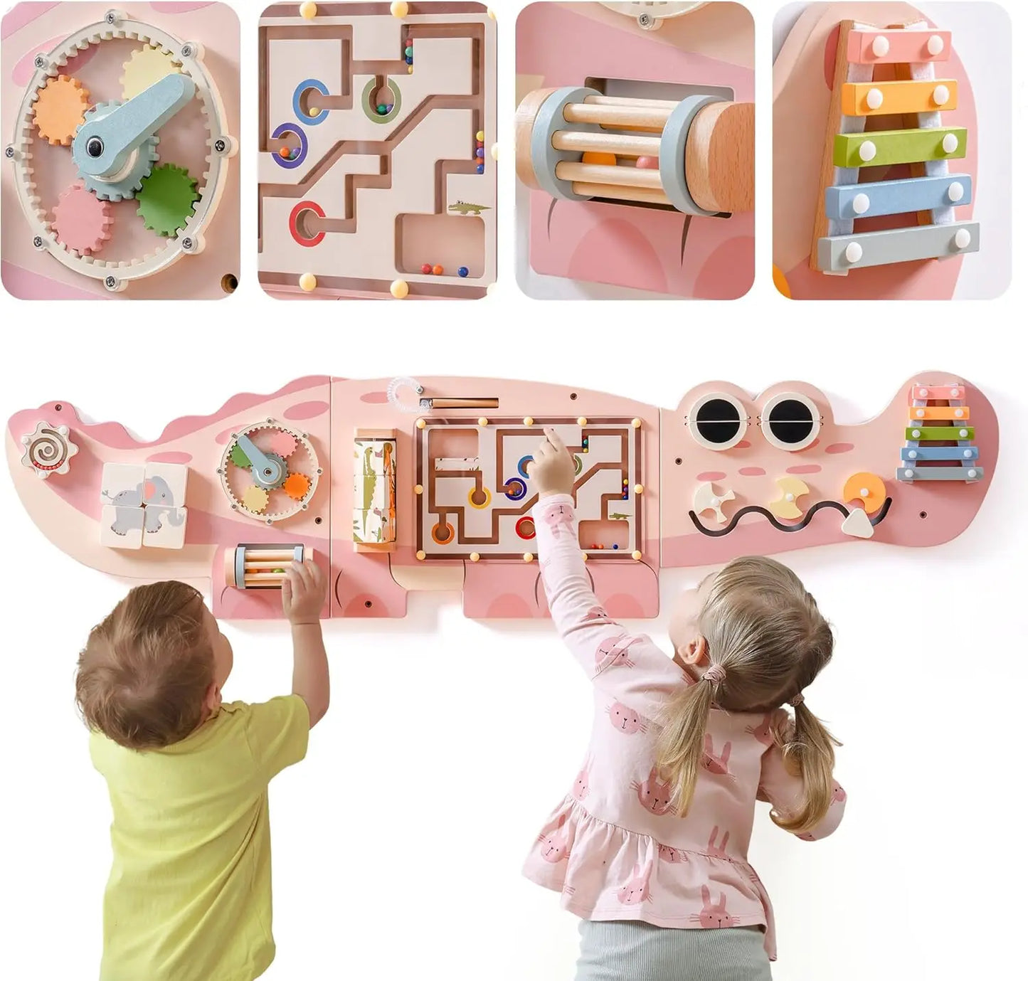 Robotime Robud Wooden Busy Board Montessori Learning Toy Wall Mounted Activity Centre with Gears Maze Wooden Toy Gifts