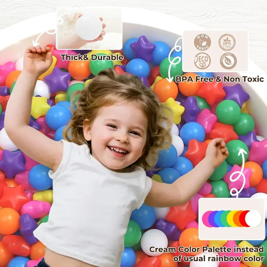 Star Ball Pit Balls for Toddlers 50 Count Star Balls Different Shapes NonToxic Plastic Balls for Safe Play Boys Girls Festival