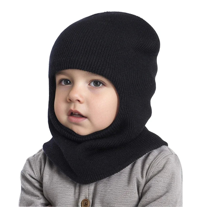Baby Winter Balaclava One-Piece Hat Scarf Warm Knitted Woolen Ear Protection for Toddler Kids 1-7Y