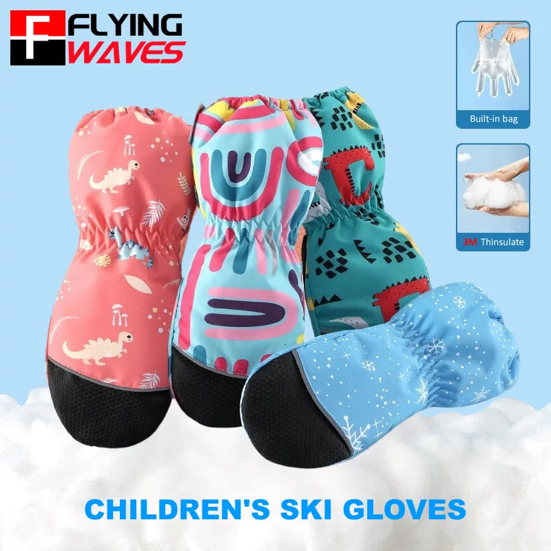 Kids Winter Skiing Gloves 3m Thinsulate Lining Waterproof Windproof Anti Slip Warm Mittens Boys Girls Outdoor Sports Snow Gloves